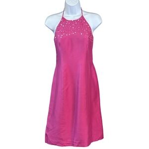 90s Ann Taylor Silk Halter Dress Barbiecore Cocktail